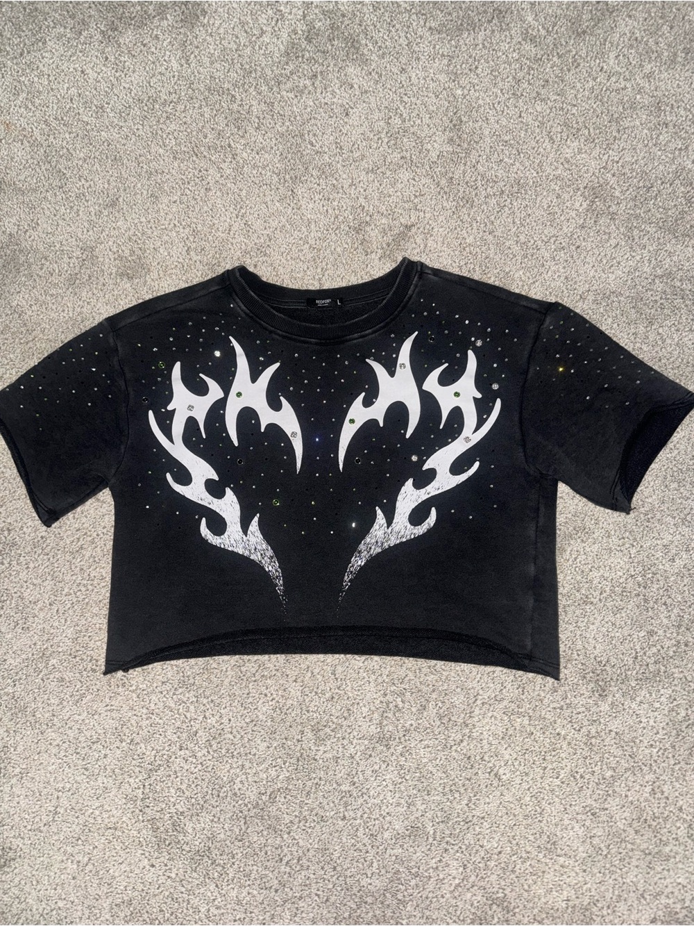 Black Graphic Flame Crop Tee - Kids